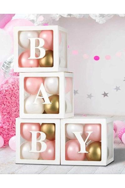 Çemrek Süs Parti Cutie Balon Transparentă Baby Albă Literă Scrisă Baby 25x25cm