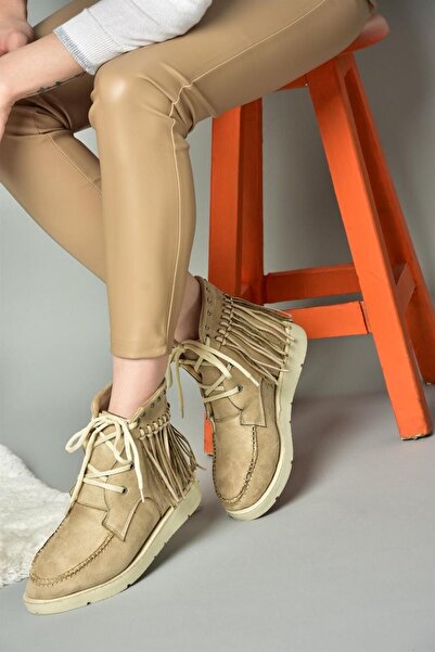 Fox Shoes R973530502 Bej Süet Püsküllü Kadın Bot