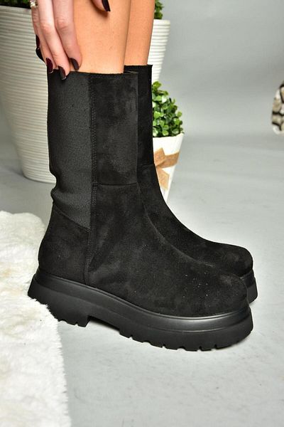 Fox Shoes R267043102 Černé semišové strečové dámské boty se silnou podrážkou