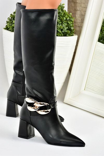 Fox Shoes Μαύρα γυναικεία μποτάκια με χοντρό τακούνι L572951009