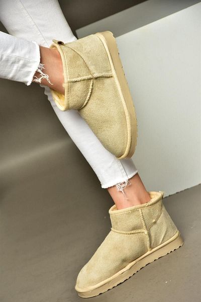 Fox Shoes R612018402 Beige Suede Furry Half Women's Boots