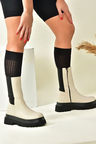 Fox Shoes Beige Damenstiefel mit dicken Sohlen J267063109