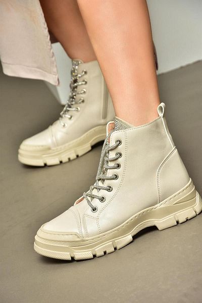 Fox Shoes Γυναικείες μπότες με λεπτομέρεια σε μπεζ πέτρα
