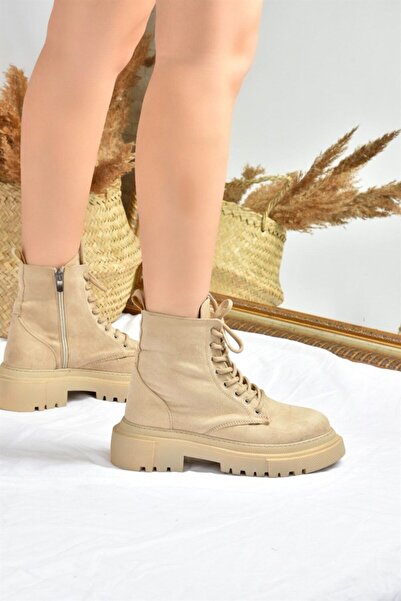 Fox Shoes Bej Süet Kalın Tabanlı Günlük Kadın Bot L380500402