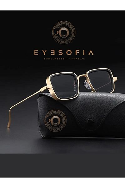 Eyesofia Γυαλιά ηλίου Leon Unisex Metal Square Gold Μαύρα