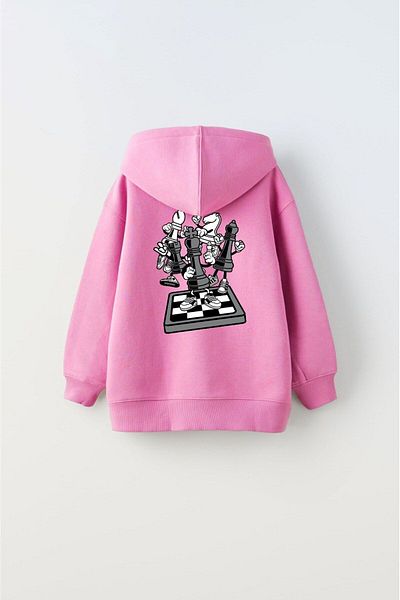 The Champ Clothing Think Printed Pink Unisex Kids Hoodie - Hanorac de șah din lână cu glugă