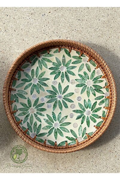 Renesse Home Neva El Yapımı Sedefli Rattan Tepsi (30CM)