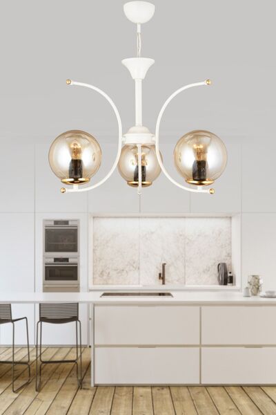 Genel Markalar Bade Beyaz 3'lü Bal Glop Camlı Yukarı Bakan Modern Lüks Avize