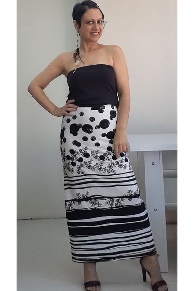 Mertcan Butik Fusta creion albă neagră cu model tricotată din oțel - cu talie elastică