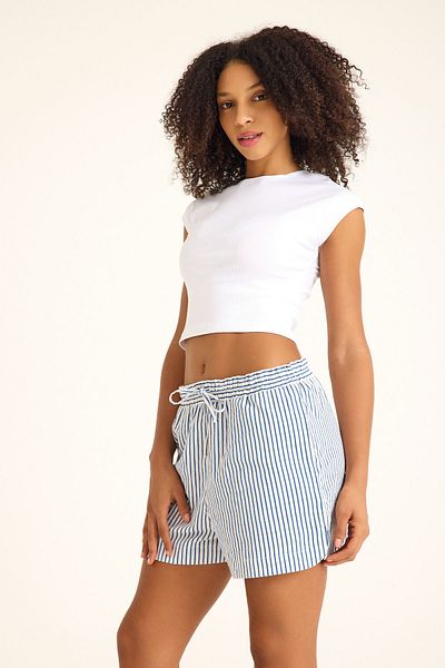Joshs Blue Striped 100% Cotton Women's Summer Shorts - With Pockets