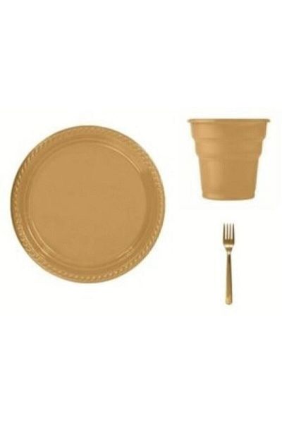 Aker Hediyelik Gold Plate, Cup and Fork Set for 25 People