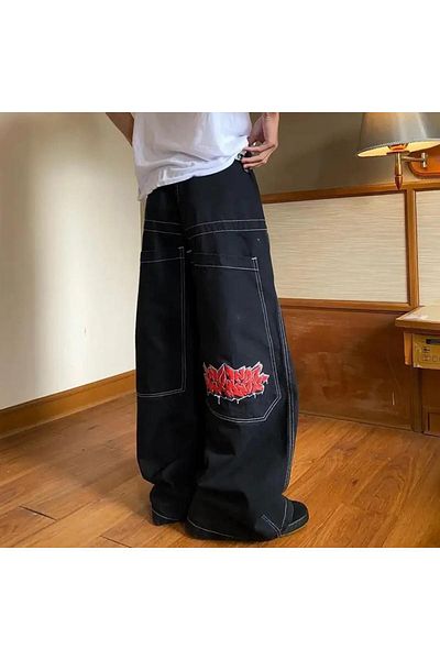 Touz Moda Y2K Vintage Graffiti Patterned Retro Baggy Unisex Jean