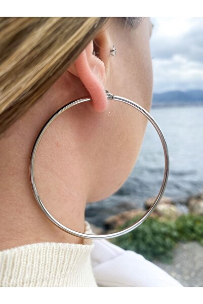 DESİGN Çelik Gümüş Büyük Boy Halka Küpe Garantili Kararmaz Paslanmaz Antialerjik