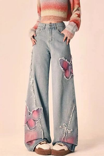 Touz Moda Y2K Embroidered Butterfly Pattern Baggy Pants