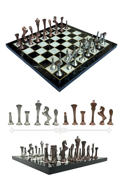 Metalicraft Mc54 - Metal Chess Set - 25cm Marble Pattern Chessboard - Certified Antique Metal Stones