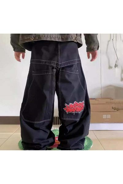 Touz Moda Y2K Vintage Graffiti Patterned Retro Baggy Unisex Jean