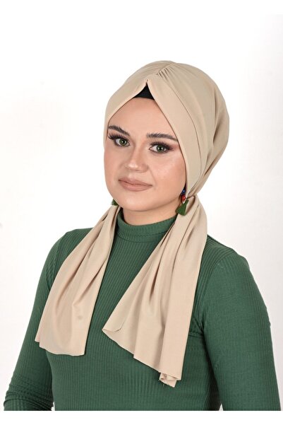 OykumBone Açık Vizon Düz Mizah Sandy Kumaş Hazır Şal /bone