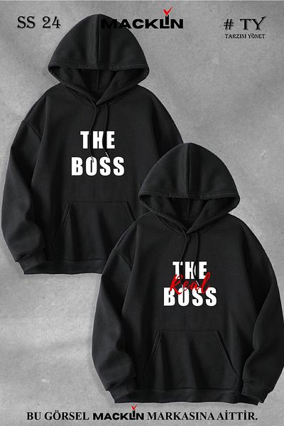 macklin Lover Couple Combination The Boss The Real Boss Φούτερ με κουκούλα με στάμπα ειδικής σχεδίασης Σετ σετ 2 τεμαχίων