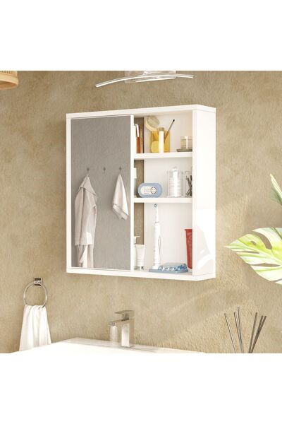 L'occi Concept Dunes Aynalı Lavabo Üstü Banyo Dolabı Raflı Kapaklı 60cm Beyaz DS1-W