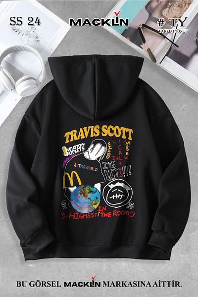 macklin Unisex Women Men Travis Scott Highest Special Design Printed Hooded Sweatshirt