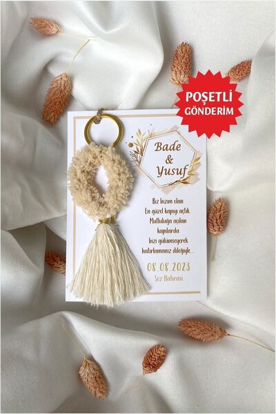 reklamatolye Pofidik Halka Model 8 Adet Sütlü Kahve Makrome Anahtarlık