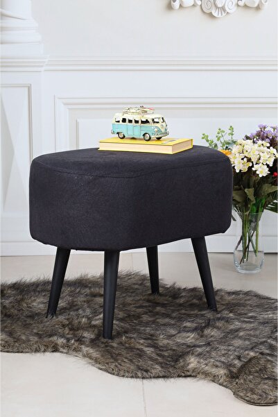 PufyHome DEFNE SİYAH (SİYAH GÜRGEN AYAKLLI) ÇOK AMAÇLIRAHAT GENİŞ OVAL PUF KO...