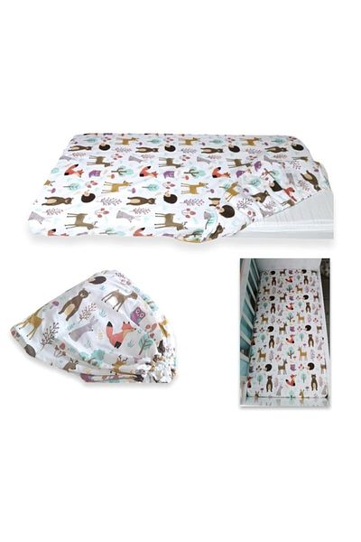 Bebek Özel 70x110cm Patterned Nature Animal 100% Cotton Children's Bed Sheet - Elastic, for Park Crib