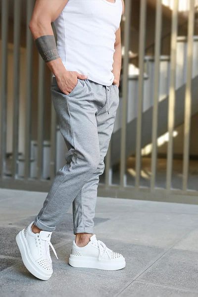 HATCELL Men's Dark Grey Color Italian Cut Quality Stretchy Lycra Double-Layer Leg Jogger Pants
