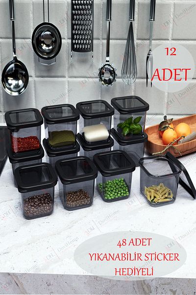Alacarte Anthracite 12 PcS X 0.50 Lt Food Storage Set - Gift with Leak Proof Lid and Label