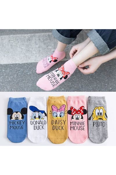 Meguca Socks Дамски комплект чорапи с цветни анимационни герои с шарки, 5 чифта