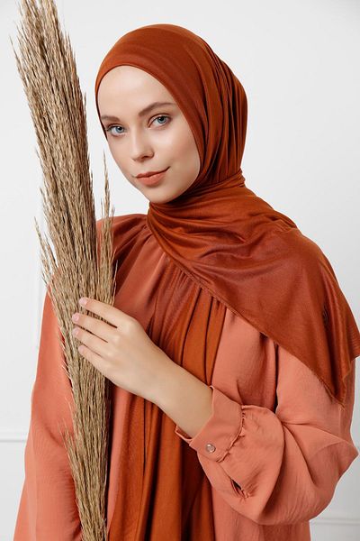 Saless Cinnamon Lycra Combed Cotton Viscose Shawl 70x180cm