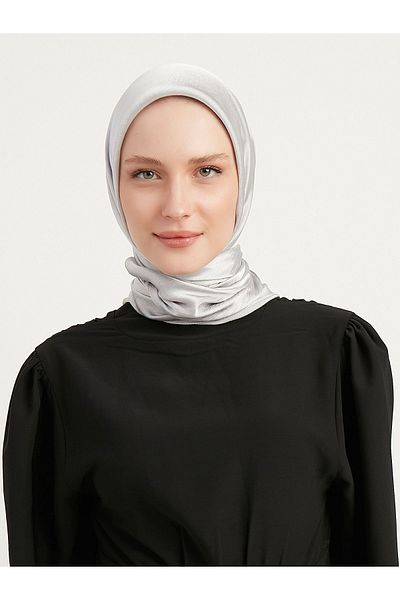 Saless Janjan Detailed Hijab Crinkle Evening Scarf - Silver, 100X100Cm