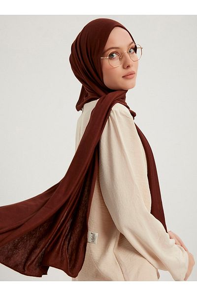 Saless Χτενισμένο βαμβακερό σάλι βισκόζης 70x180cm - Lycra, σκούρο καφέ