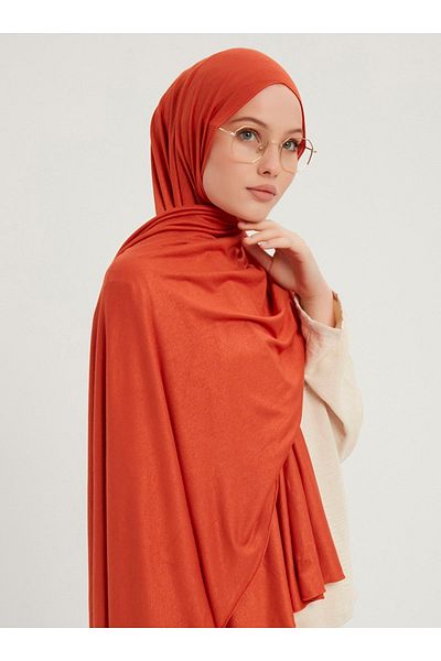 Saless Orange Lycra Combed Cotton Viscose Shawl - 70x180cm
