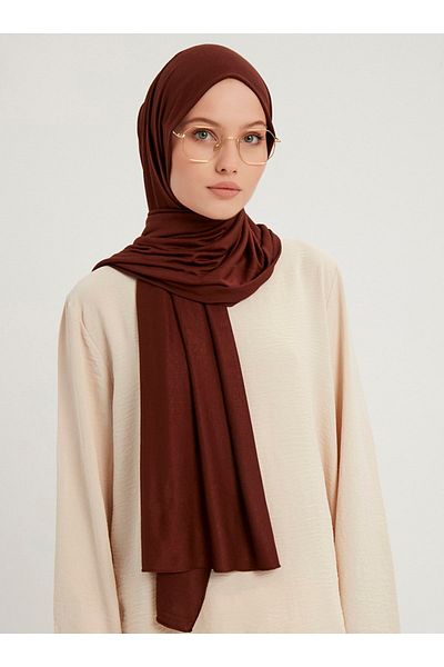 Saless Χτενισμένο βαμβακερό σάλι βισκόζης 70x180cm - Lycra, σκούρο καφέ