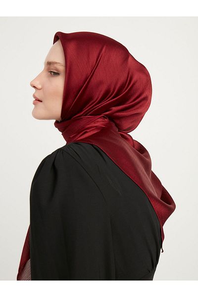 Saless Claret Red Crinkle Hijab Evening Scarf - Janjan-Janjanli, 100X100Cm