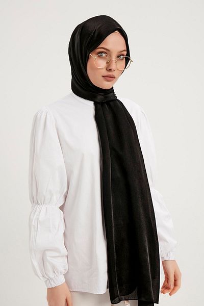 Saless Hijab Women's Janjan Crinkle Evening Dress Shawl-Black- 70X190Cm