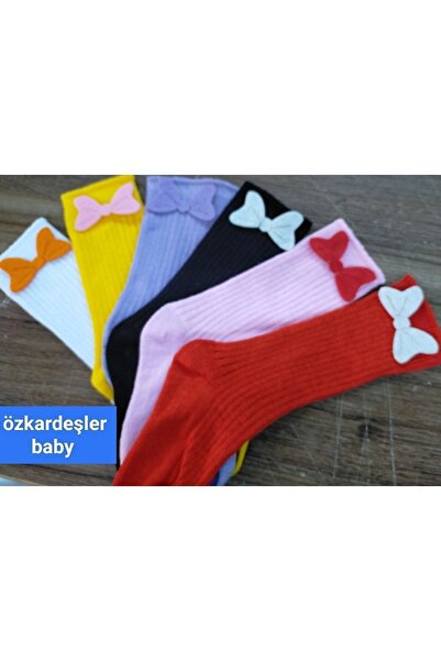 ÖZKARDEŞLER BABY Dječje čarape do kolena sa filcanom mašnom, set od 6 komada