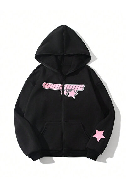 ZEMLİYA سترة سوداء بغطاء للرأس للجنسين - سويت شيرت بسحاب