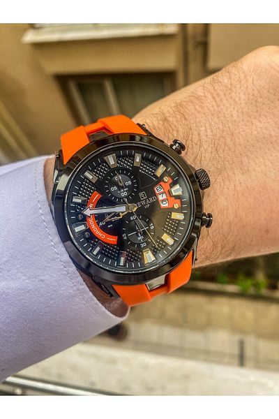Reward Orange silicone cord Men's wrist watch with waterproof bracelet gift