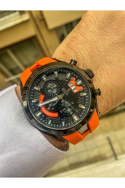 Reward Orange silicone cord Men's wrist watch with waterproof bracelet gift
