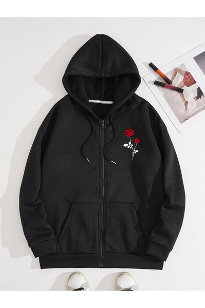 ZEMLİYA Ζακέτα Unisex με μαύρη κουκούλα - Φούτερ με φερμουάρ