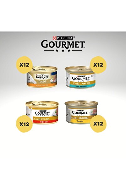 Gourmet Kıyılmış Hindi Etli - Ton Balıklı - Sığır Etli - Tavuklu Yaş Kedi Mam...