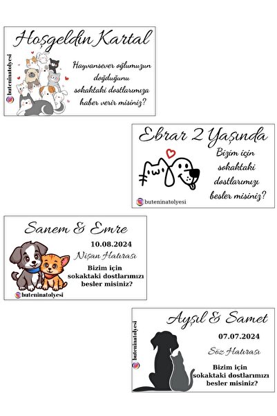 Butenin Atölyesi Kedi köpek maması hediyelik kartı , söz, nişan, doğum günü h...
