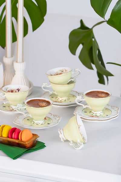 Kosova Zjn-002/4 Flower Gold Gilded Turkish Coffee Cup Set for 6 People