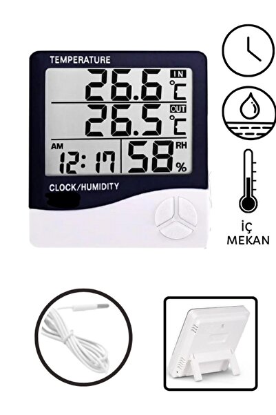Unichrome 2 Adet Dijital Termometre Oda Isı Sıcaklık Ve Nem Ölçer Problu İç Mekan Ölçüm