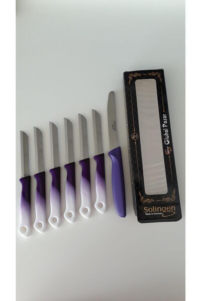 Solingen Mor Meyve Bıçağı ve Mikro Tırtıklı Doğrama Bıçağı Seti 6'lı