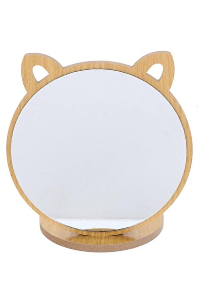 Unichrome Kedi Ayna Ahşap Standlı Masa üstü Makyaj Aynası Make Up 19CM