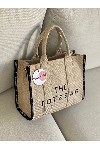 BAGLOVİS حقيبة حمل ذات حواف مع تفاصيل مخططة