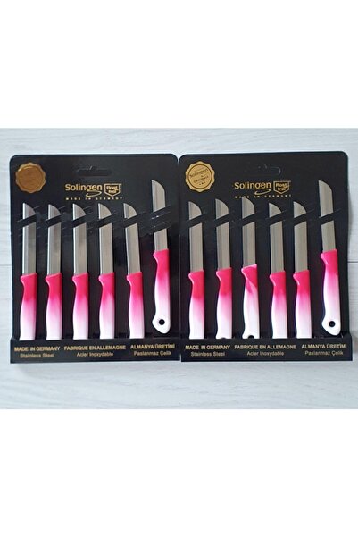 Solingen Fuşya Ebruli Tırtıklı Meyve Bıçakları 12 Li Orjinal Damgalı Kutusunda